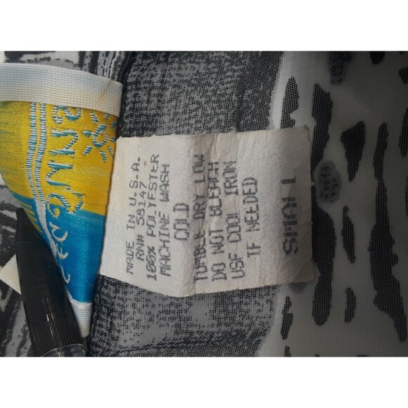 Seasuns Blouse Top Sheer Black White Sz S Long Sleeve Button Front Color block - Picture 7 of 11